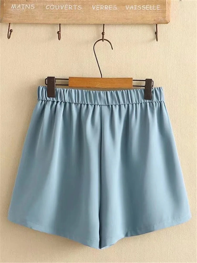 Plus Size Clothes For Women Summer Shorts High Waist Elastic Waist With Zippered Wide Leg Drooping Pleated Pants Large Size Pant