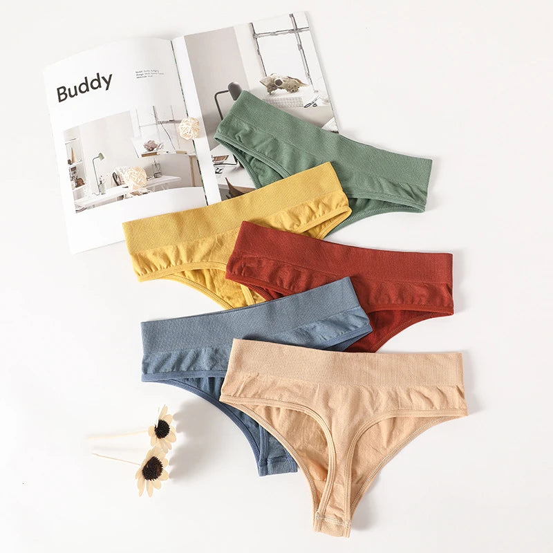 Seamless elastic waistband thong High fork thread cotton Women's Underwear Low Waisted T-pants Solid color Lady G-string