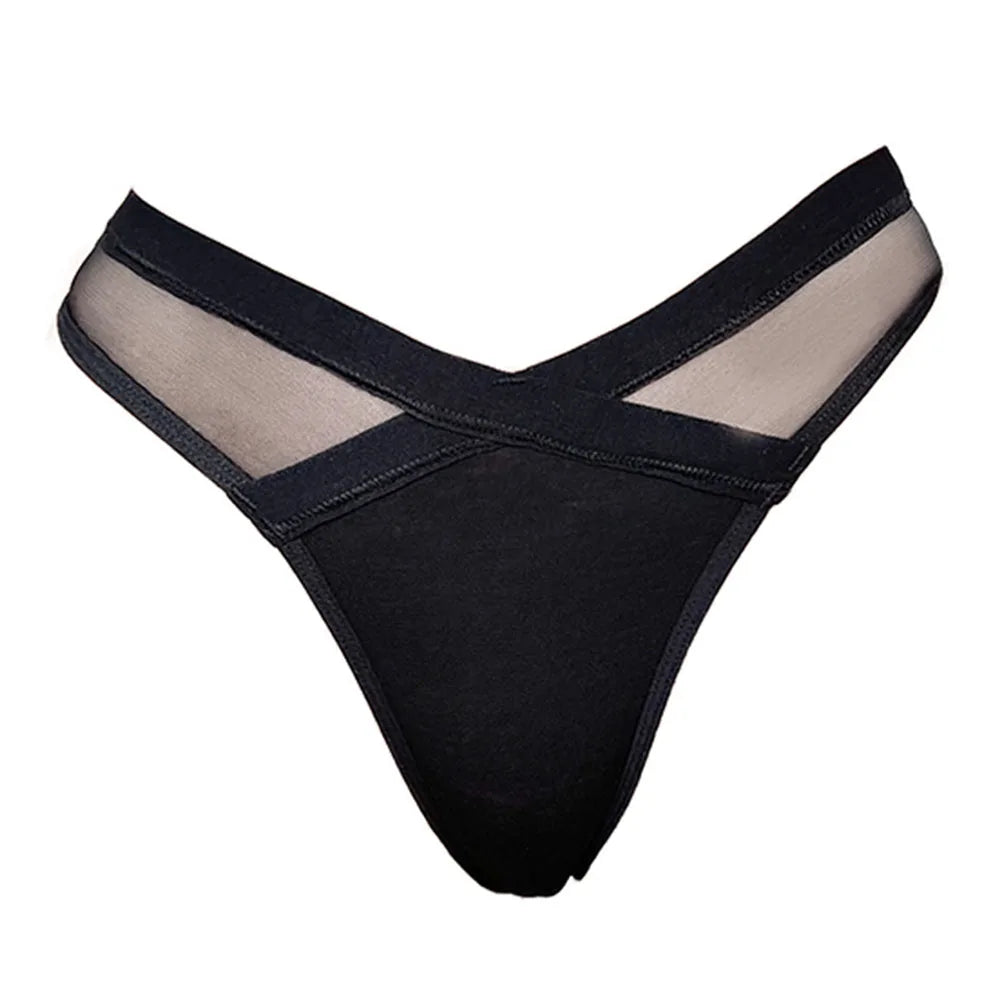 High Cut Briefs Low Rise G-String Panties Women Solid Sheer Waist Cotton Crotch Thongs Underpants Female Erotic Underwear