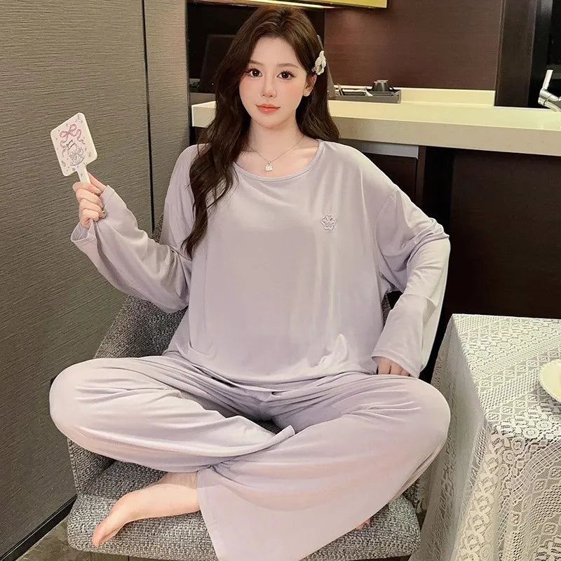 M-5XL Spring Autumn Plus Size Modal Women's Pajamas Set Casual Loose Sleepwear Pijama Suit New Comfortable Home Wear Clothing