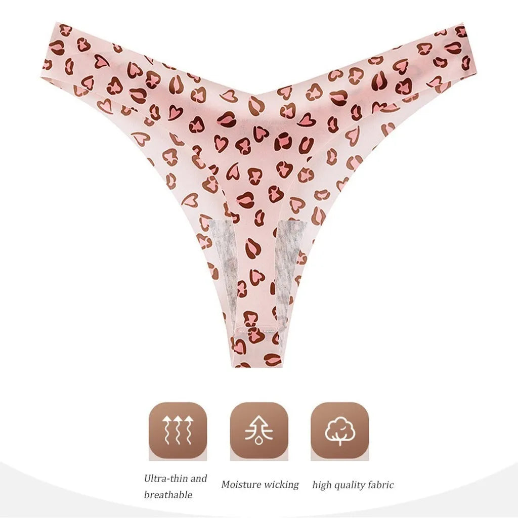 3pcs T Back Panty for Women String Seamless Ice Silk Exy Low Waist Thong Sports Bikini Plus Size Female Print Leopard Underwear