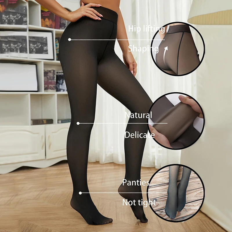 Kave 220G Fleece Lined Tights Women Fleece Translucent Leggings Winter Thermal Warm Fake Pantyhose for Women Stocking 2024