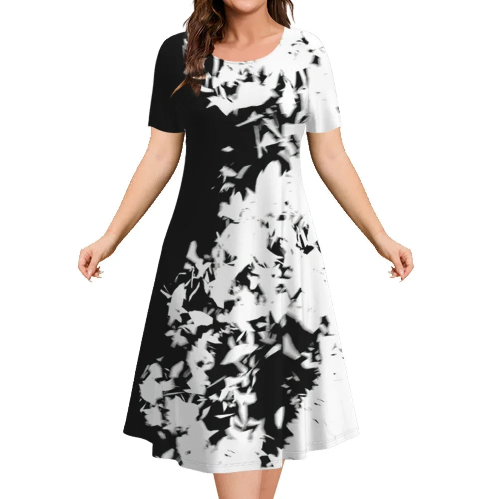 2024 Plus Size Women's Dresses Floral Print Elegant Loose Mini Dress Female Short Sleeve Oversized Clothes Spring Summer Dresses