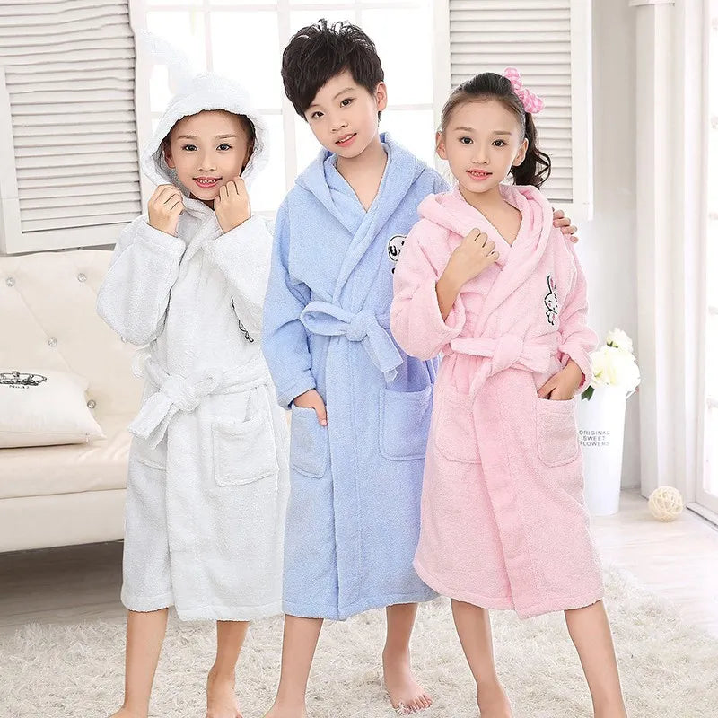 Bathrobe Kids Baby Robe Children Girl Sleepwear Clothes Cartoon Hooded Bathrobe Kids Soft Nightgown Warm Pajamas Clothing White