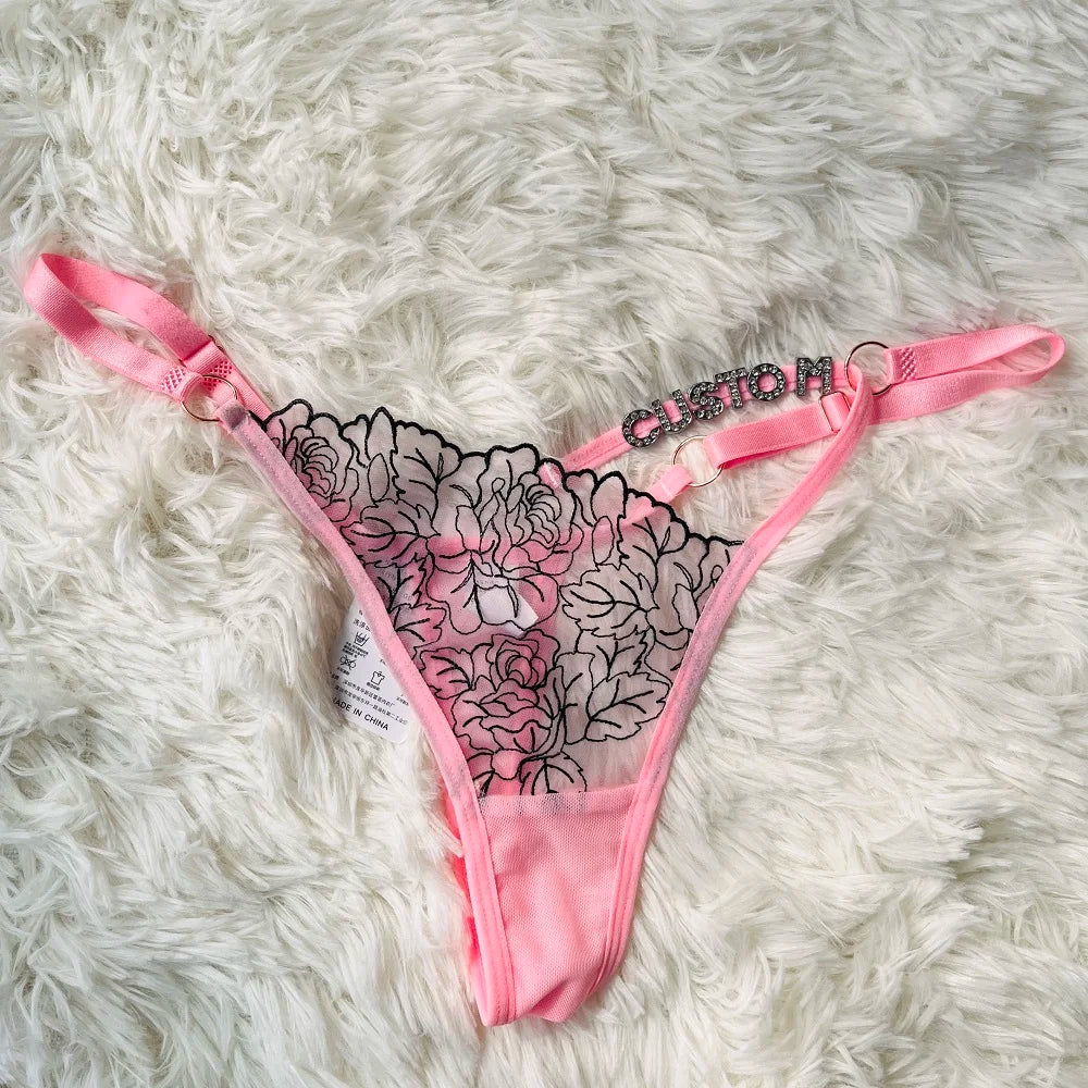 Custom Name Hollow Thong Lace Flower Underwear Personality Letter Customization Panties String Hotwife Christmas gifts Women