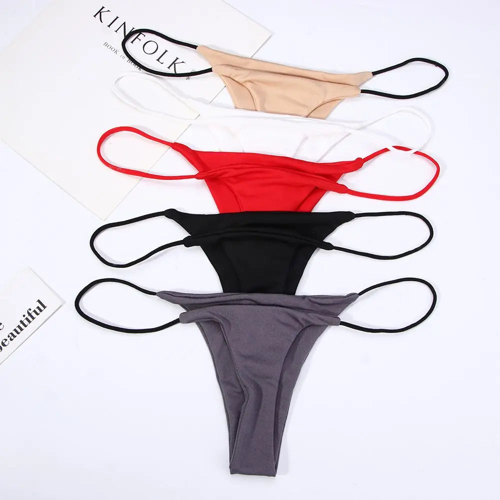 Women Plus Size S-XL Thin Strappy Low Rise Bikini Underwear Thongs G Strings Panties