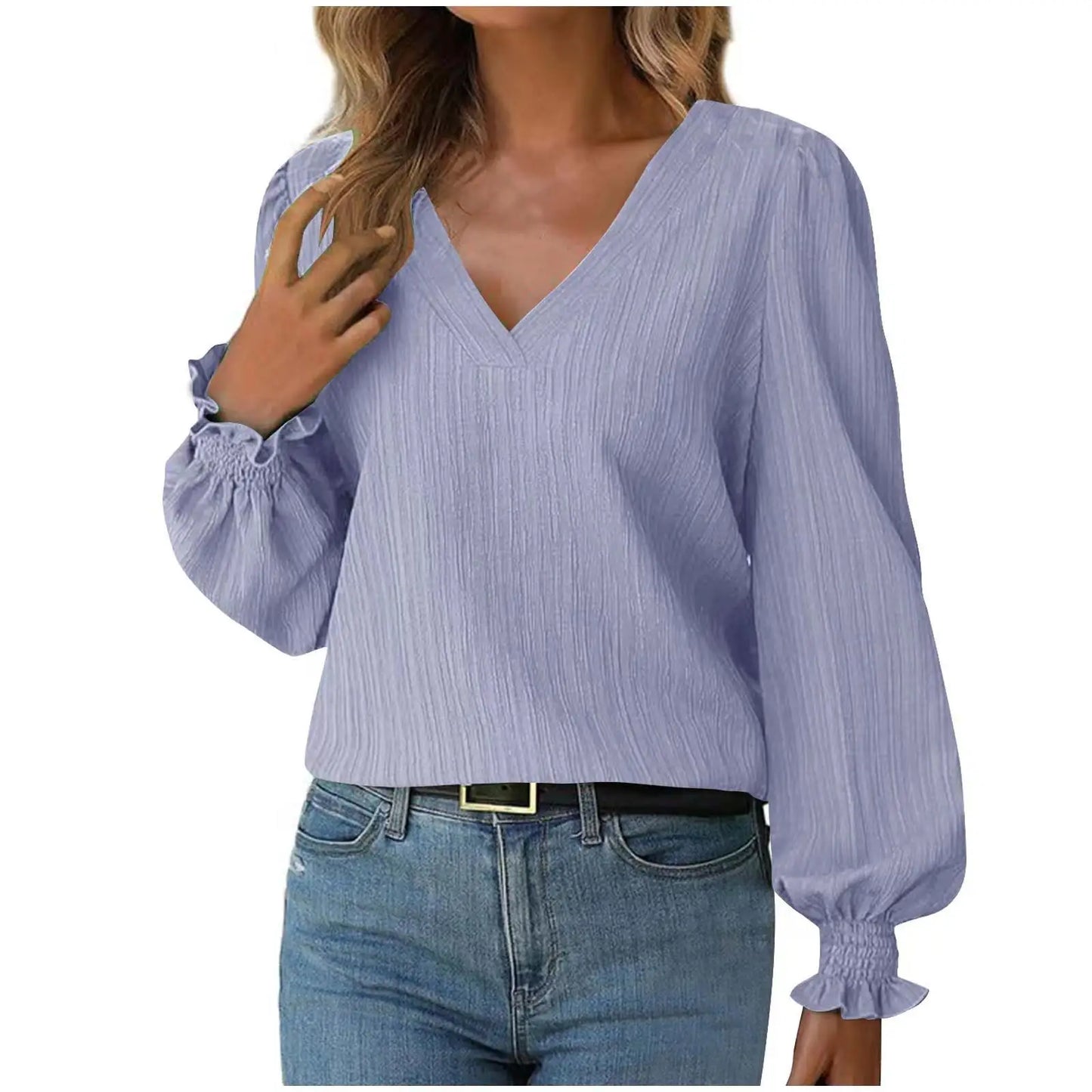 Autumn Simple Long Sleeved Solid Pullover Women's Shirt Office Lady OL Workwear Basic V Neck Spring Blouse Fall Top Blusas Mujer