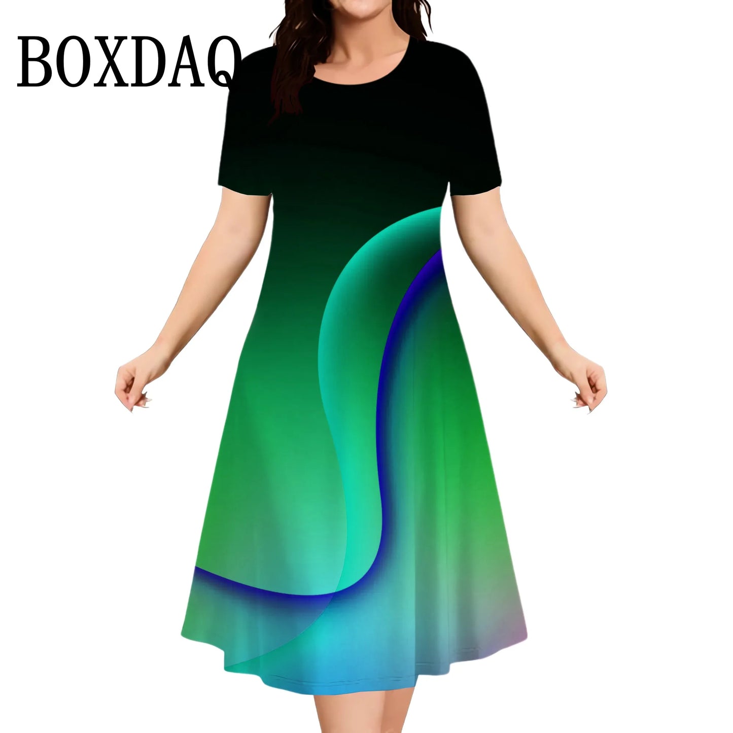 8XL 9XL Plus Size Women Dress Loose Casual Short Sleeve O-Neck Dress 3D Gradient Print Big Size Streetwear Clothing Ladies Dress