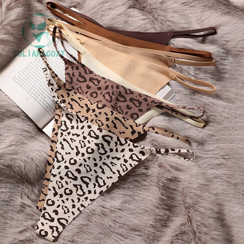 3 Pcs Non-trace Plus Size Panties Women's Low Waist Slim Antibacterial Hot Leopard Print Thong Panties