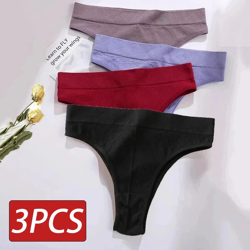 3PCS/Set High Waisted Seamless Women's Panties FINETOO Underwear Women Comfortable Female Underpants Solid Color Pantys Lingerie