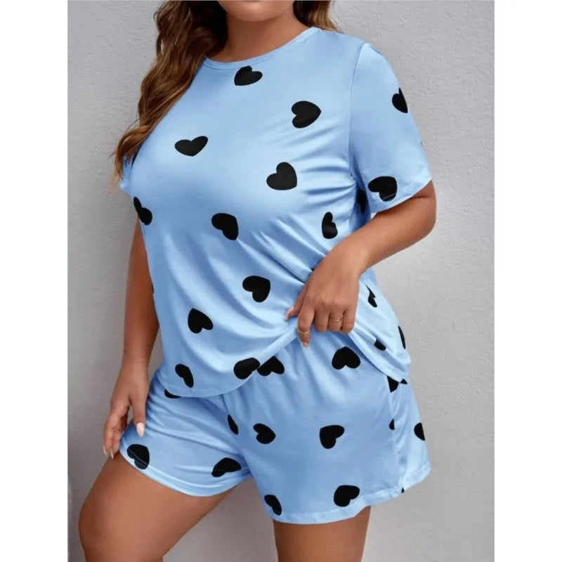 2024 Women's Printing Plus Size Crop Pajama Sets Shorts Set Daily Women Home Clothing Outfit Lounge Pijama Sleepwear 2 Piece Set