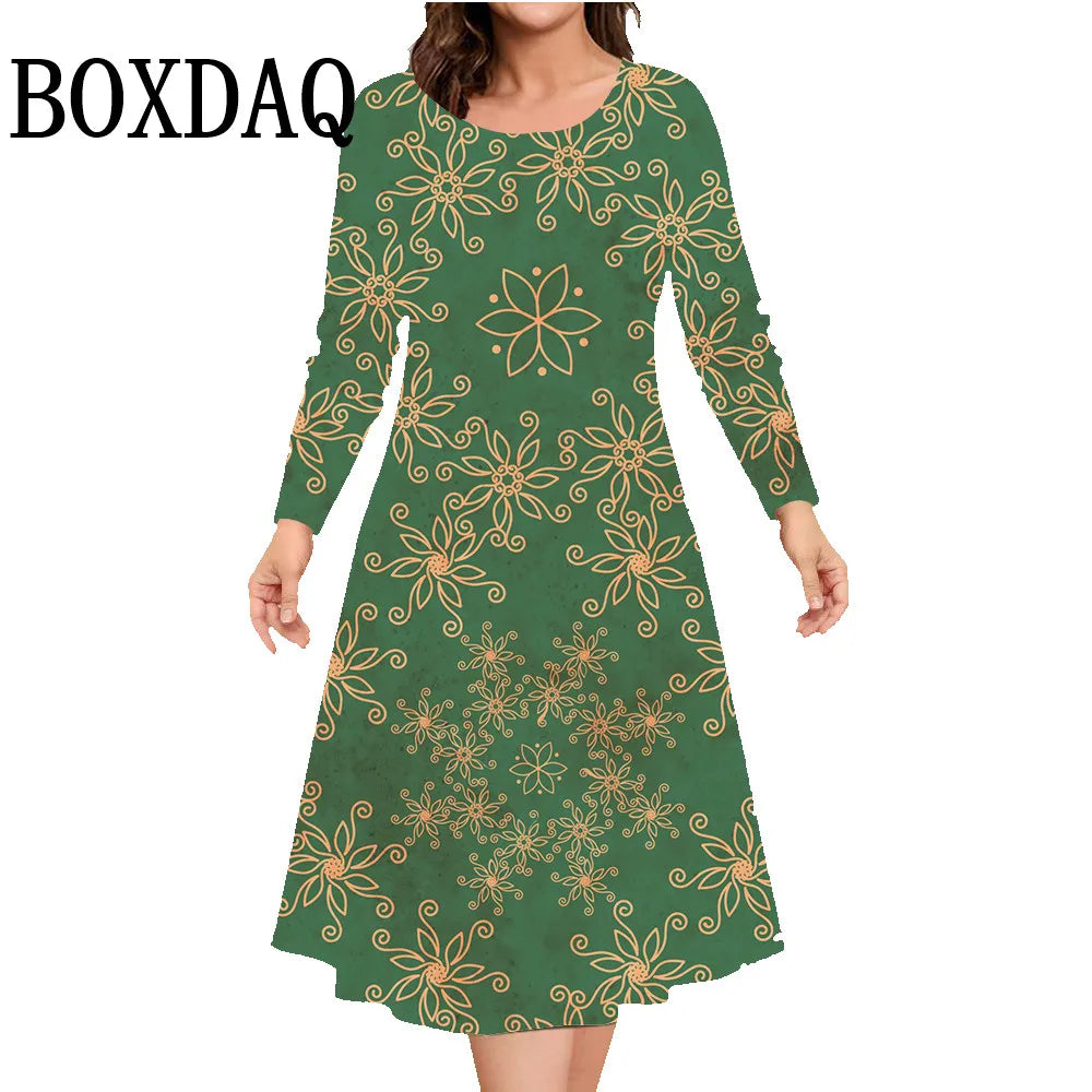 Women'S Dresses For Christmas Snowman Print Dress Autumn Winter Long Sleeve Casual Fashion Round Neck Plus Size Clothing 8XL 9XL