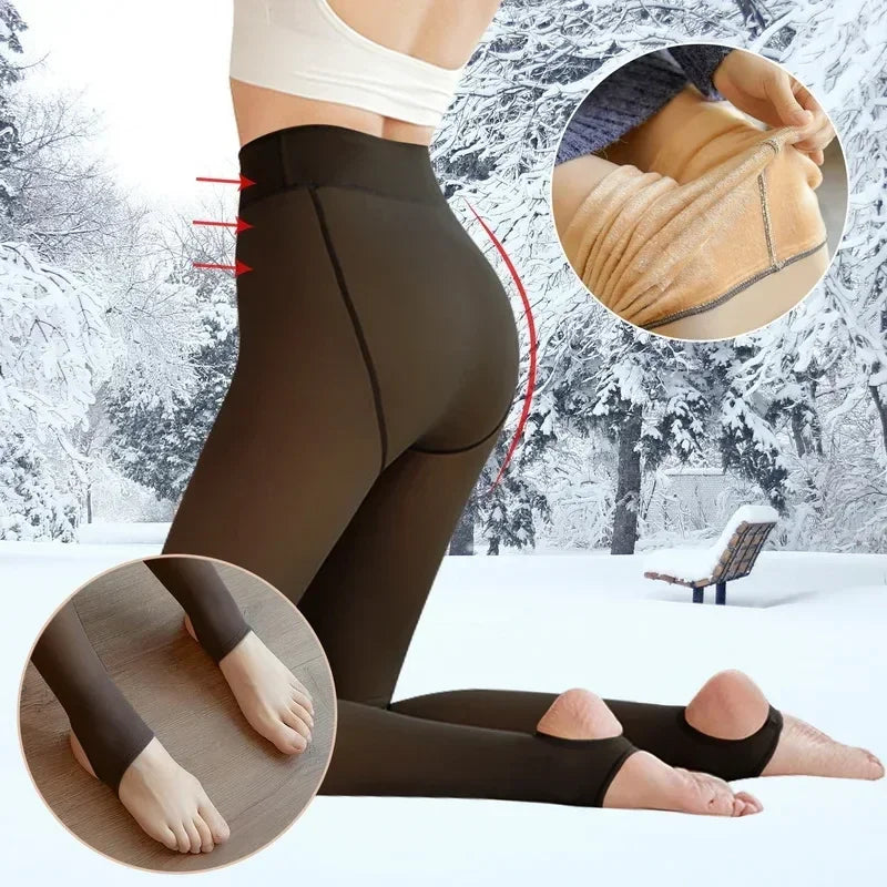 Winter Warm Fleece Lined Tights Pantyhose Women Warm Socks High Waist Thermal Stocking Insulated Pants Fake Translucent Leggings