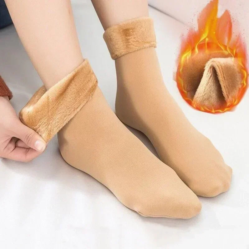 Winter Snow Long Socks Women Warm Over Knee Tights Soft Velvet Thicken Plush Thigh High Stockings Female Sleeping Boots Leggings