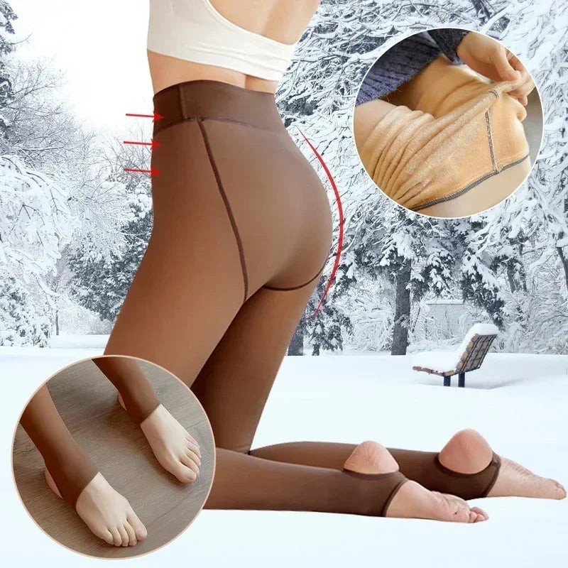 Winter Warm Fleece Lined Tights Pantyhose Women Warm Socks High Waist Thermal Stocking Insulated Pants Fake Translucent Leggings