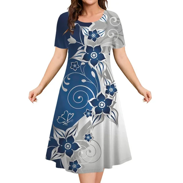 2024 Plus Size Women's Dresses Floral Print Elegant Loose Mini Dress Female Short Sleeve Oversized Clothes Spring Summer Dresses