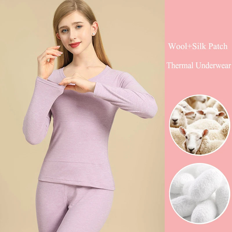 Thermal underwear Winter Warm Tops Cashmere Silk Patch