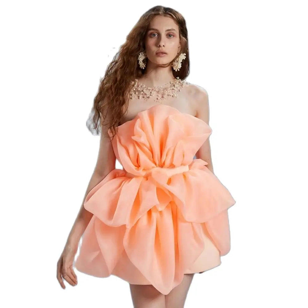 Strapless Coral Pink Chiffon Mini Party Dress Layered Women Clothes Sweet Baby Prom Dresses Custom Made Pretty Gown Plus Size