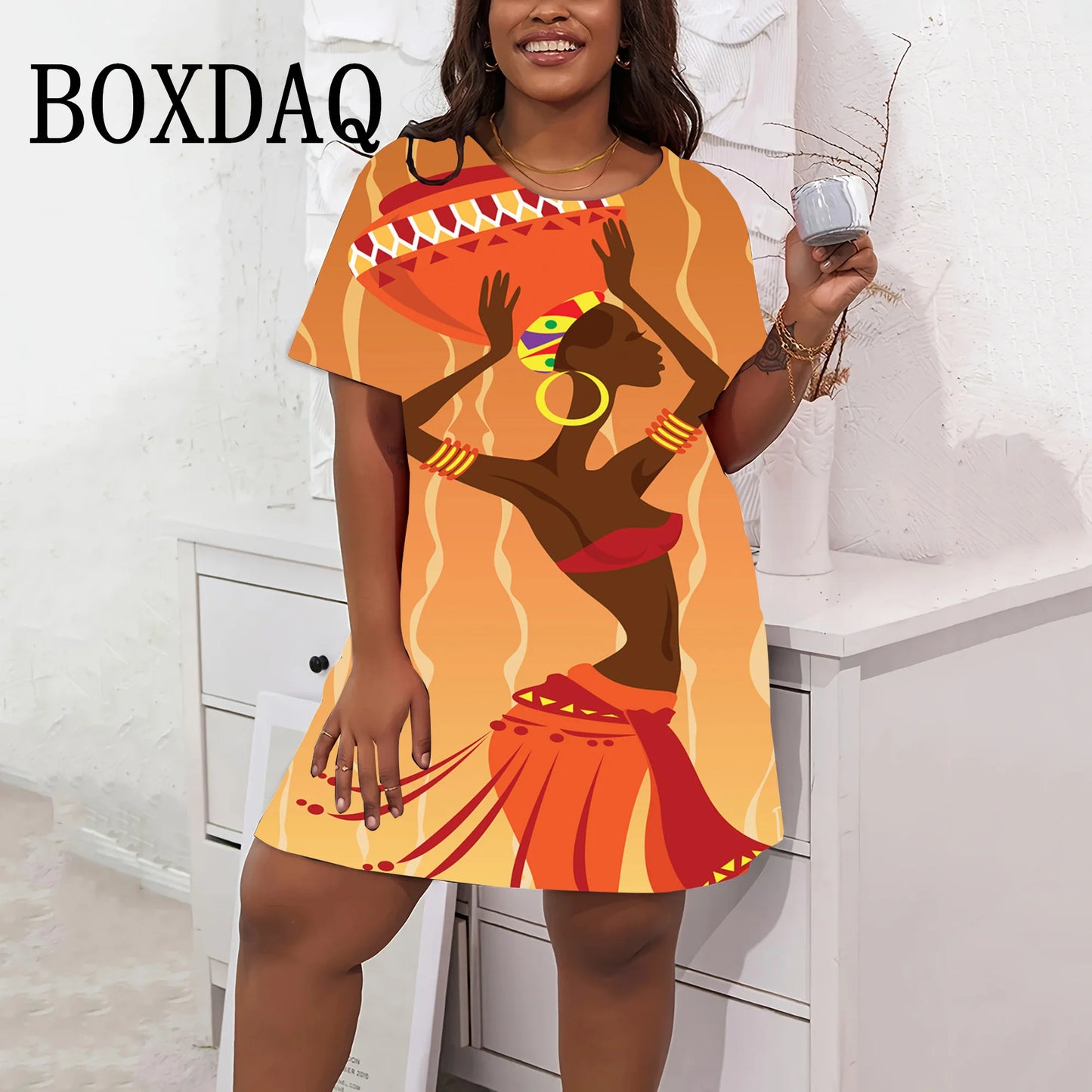 Fashion Summer 3D African Horde Dress Women Casual Loose Short Sleeve Plus Size Dresses Streetwear Art Retro Classic Short Dress