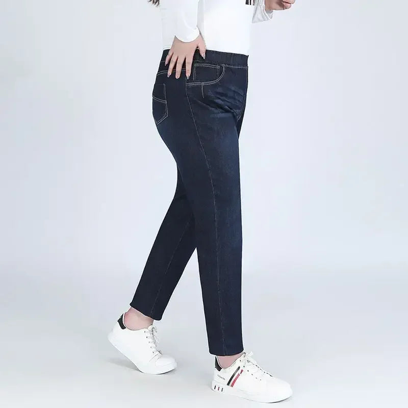 Plus Size Jeans Women's Mom Clothing Ankle Length Stretched Slim Fit 9XL 8XL 7XL Female Denim Trousers 6XL Girl High Waist Pants