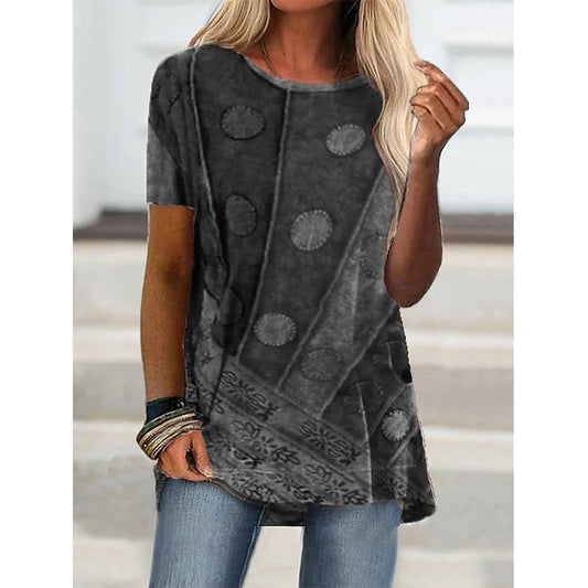 Summer T Shirts Geometric 3D Print Streetwear Women Vintage Short Sleeve Boho T-shirt Tunic Tops Plus Sized Tees Woman Clothing