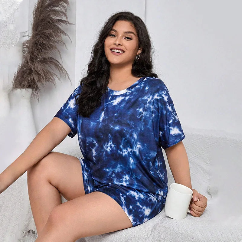 2024 Women's Printing Plus Size Crop Pajama Sets Shorts Set Daily Women Home Clothing Outfit Lounge Pijama Sleepwear 2 Piece Set