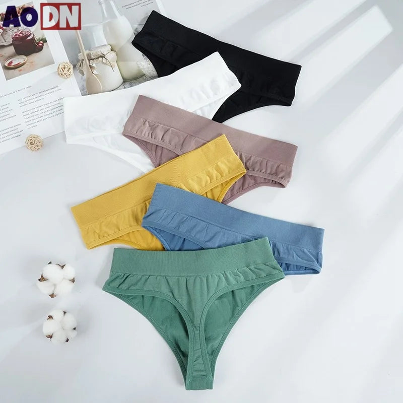 Seamless elastic waistband thong High fork thread cotton Women's Underwear Low Waisted T-pants Solid color Lady G-string