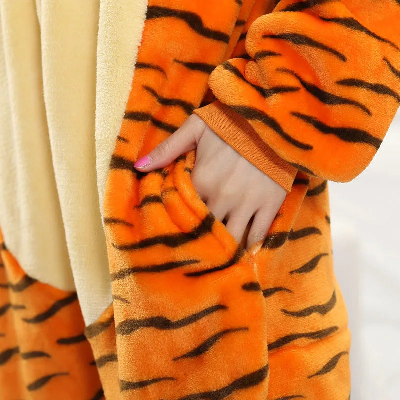 Tiger One-Piece Pajamas Cartoon Animal Onesies Sleepwear Jumpsuit Nightgown Loungewear Kigurumi Nightgown Onesie Flannel Animal