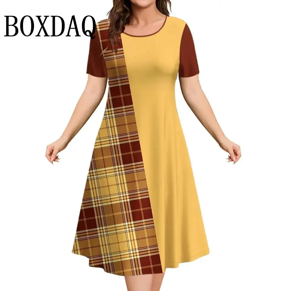 Women's Dresses Contrast Colors Striped Elegant Casual O-Neck Short Sleeve Fashion Dresses Summer Women's Plus Size Clothing 9XL