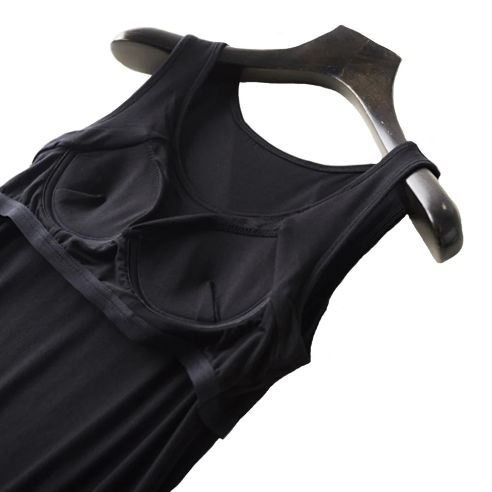 Womens Nightgown Built-in Shelf Bra Chemise Modal Night Dress Sleeveless Solid Lounge Nightdress Female Sleepwear Home Clothes