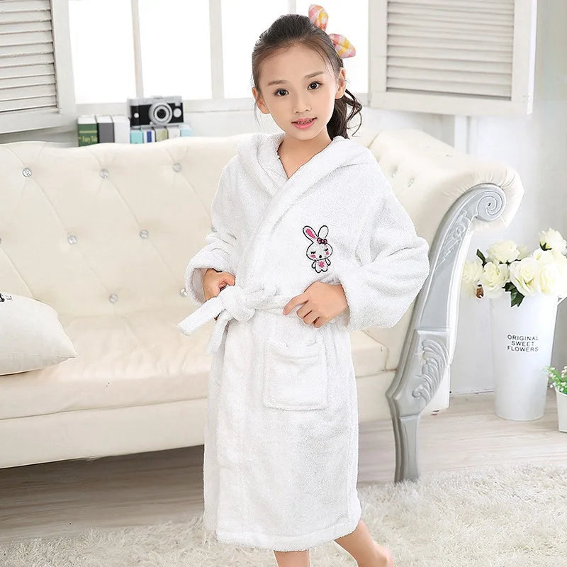 Bathrobe Kids Baby Robe Children Girl Sleepwear Clothes Cartoon Hooded Bathrobe Kids Soft Nightgown Warm Pajamas Clothing White