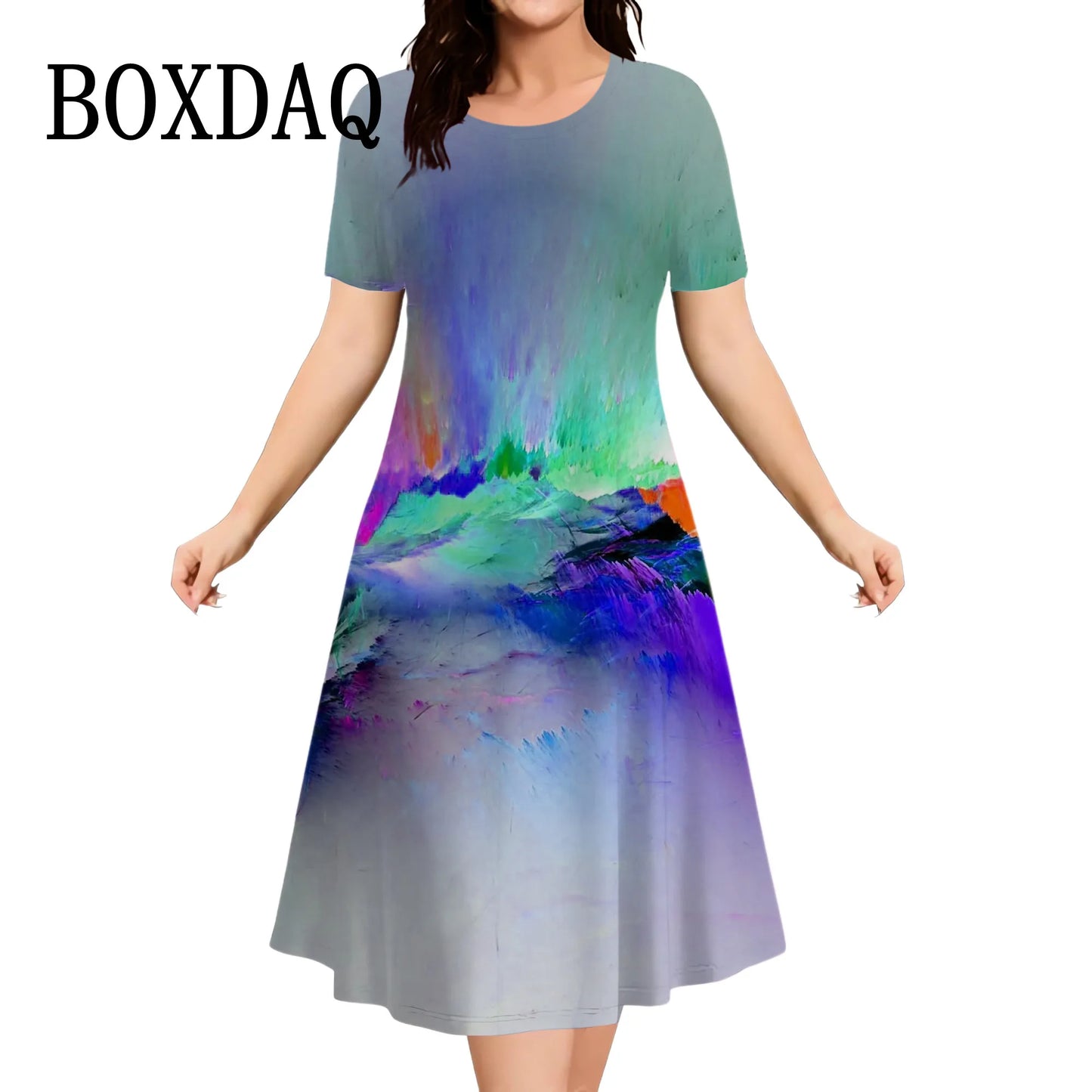 Summer Dresses Fashion Women Gradient Tie Dye 3D Printing Dress 2025 Streetwear Casual Short Sleeve Loose Plus Size Clothing 9XL