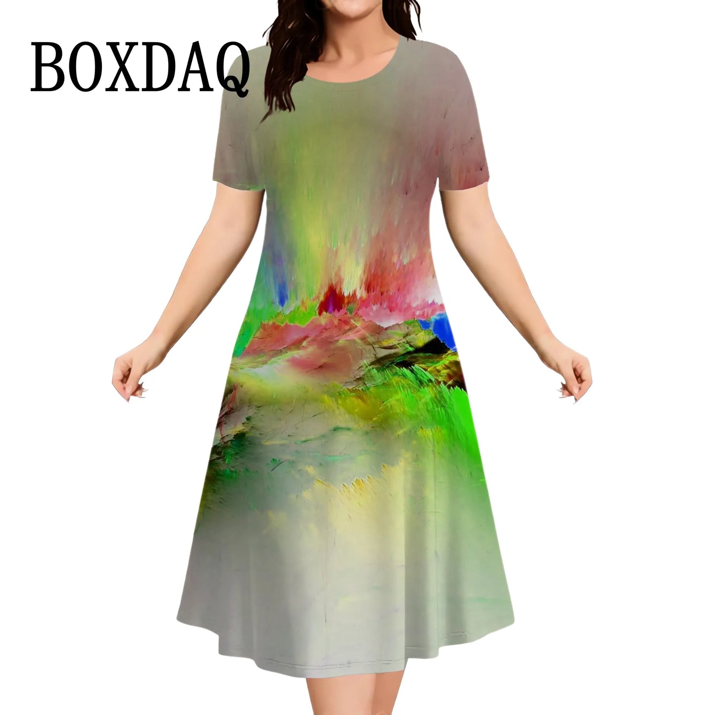 Summer Dresses Fashion Women Gradient Tie Dye 3D Printing Dress 2025 Streetwear Casual Short Sleeve Loose Plus Size Clothing 9XL