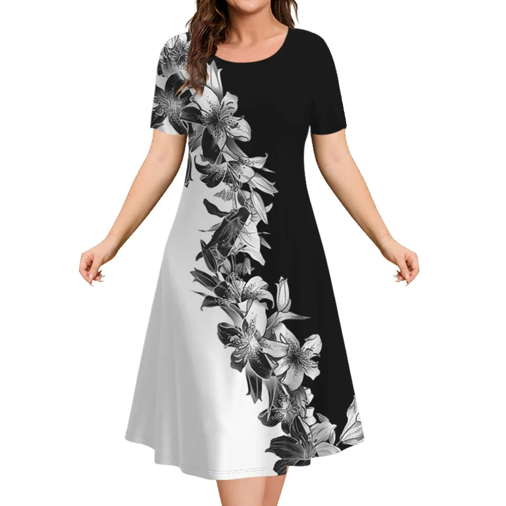 2024 Plus Size Women's Dresses Floral Print Elegant Loose Mini Dress Female Short Sleeve Oversized Clothes Spring Summer Dresses