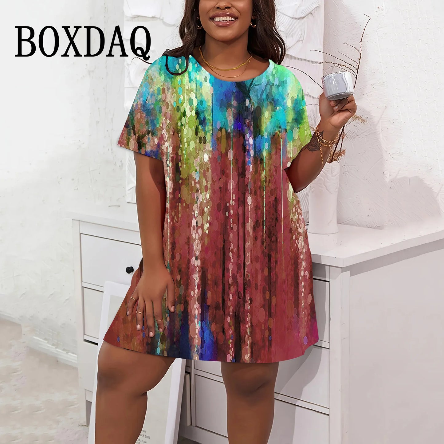 Fashion Tie Dye Dresses Colorful Painting 3D Print Women Dress Short Sleeve Large Sizes Casual Streetwear Clothing Plus Size 9XL