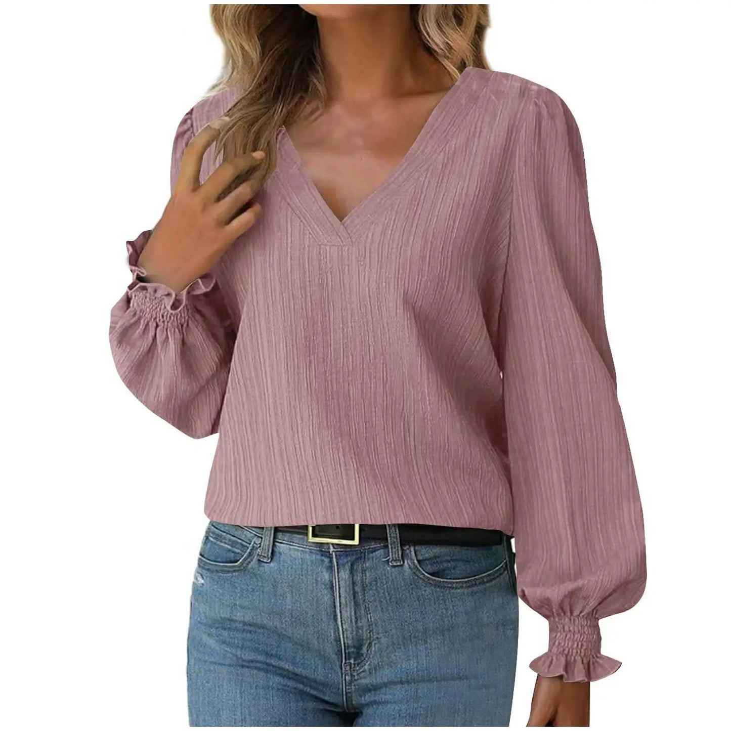 Autumn Simple Long Sleeved Solid Pullover Women's Shirt Office Lady OL Workwear Basic V Neck Spring Blouse Fall Top Blusas Mujer