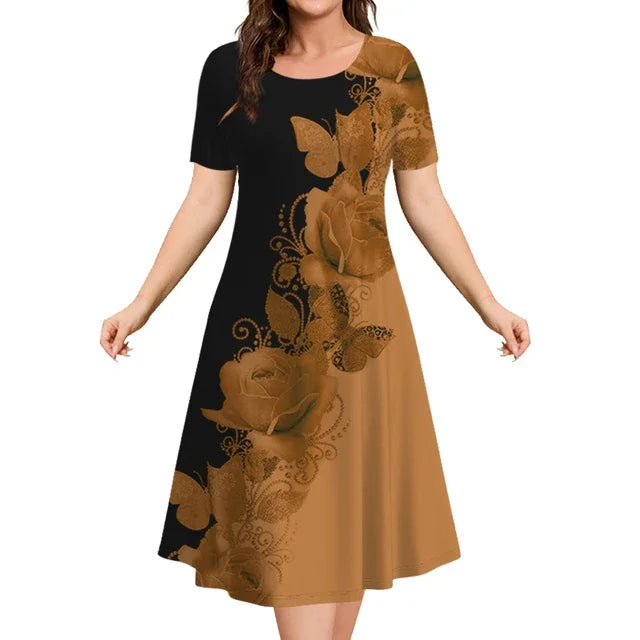 2024 Plus Size Women's Dresses Floral Print Elegant Loose Mini Dress Female Short Sleeve Oversized Clothes Spring Summer Dresses