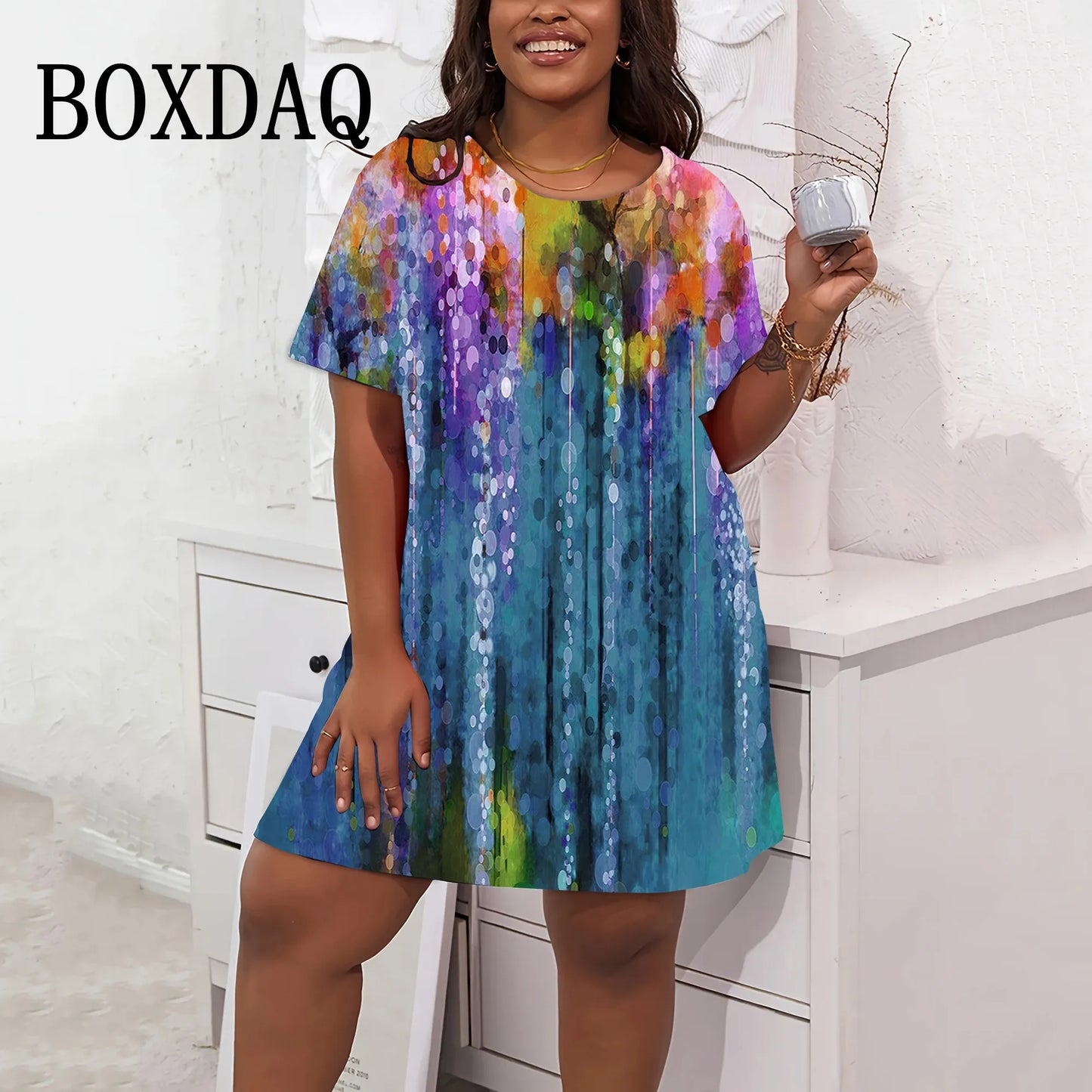 Fashion Tie Dye Dresses Colorful Painting 3D Print Women Dress Short Sleeve Large Sizes Casual Streetwear Clothing Plus Size 9XL