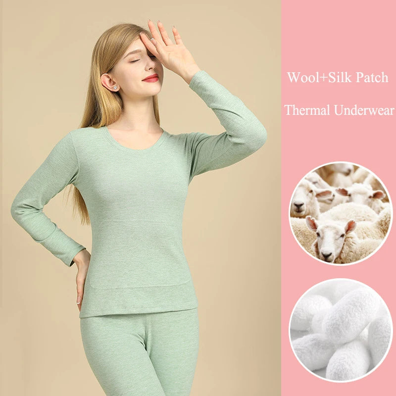 Thermal underwear Winter Warm Tops Cashmere Silk Patch