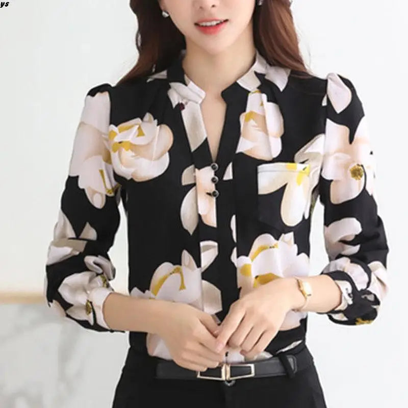 Shirts Fashion New Women Tops Ladies Top V-Neck Slim Chiffon Blouse Clothing 2023 Office Work Wear Women Shirt Plus Size Blusa