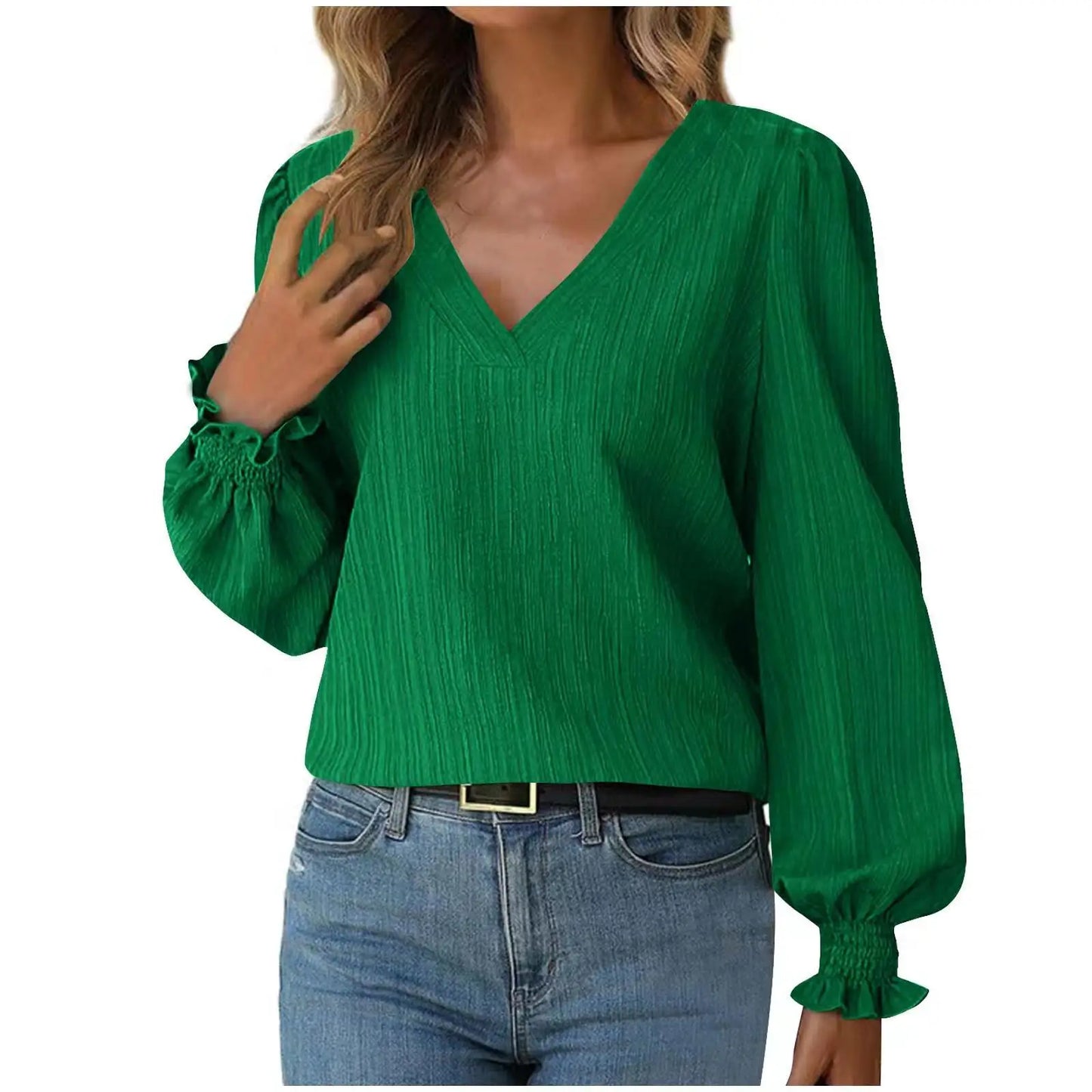 Autumn Simple Long Sleeved Solid Pullover Women's Shirt Office Lady OL Workwear Basic V Neck Spring Blouse Fall Top Blusas Mujer