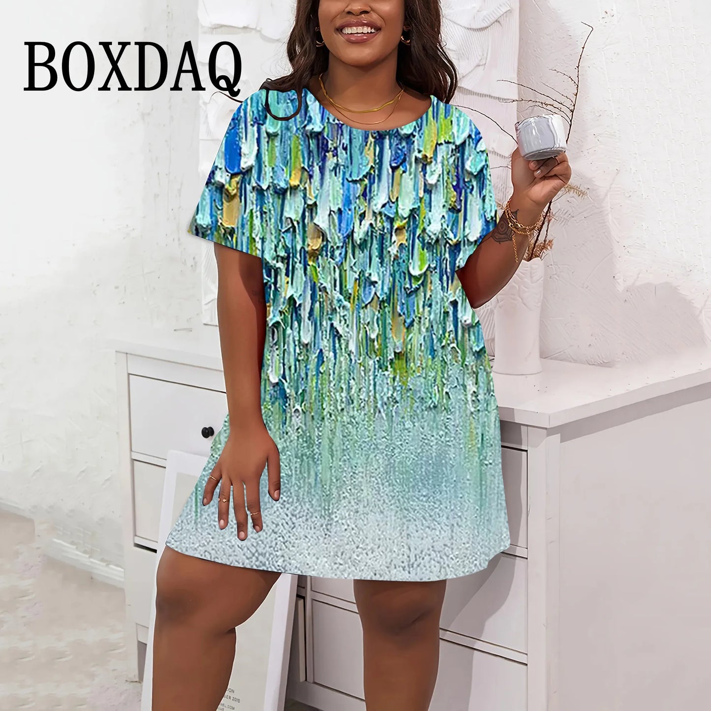 Fashion Tie Dye Dresses Colorful Painting 3D Print Women Dress Short Sleeve Large Sizes Casual Streetwear Clothing Plus Size 9XL