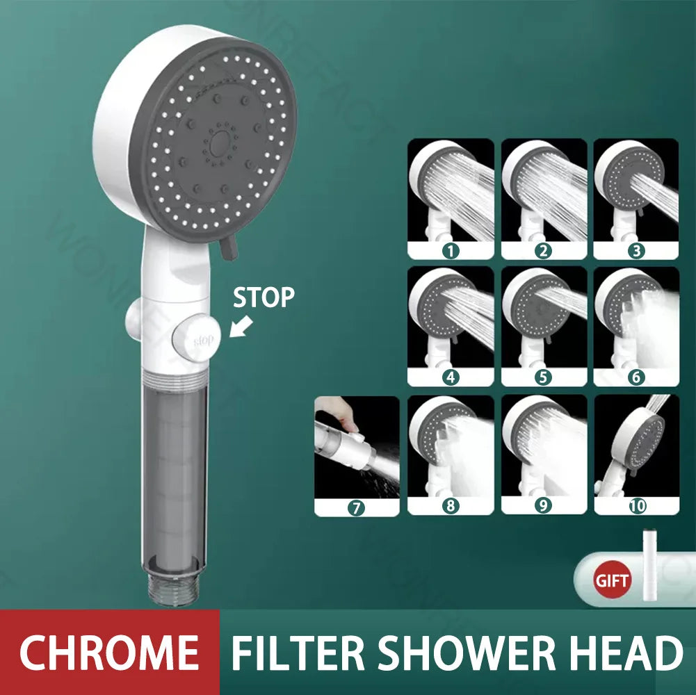 10 Mode Filter Shower Head Adjustable High Pressure