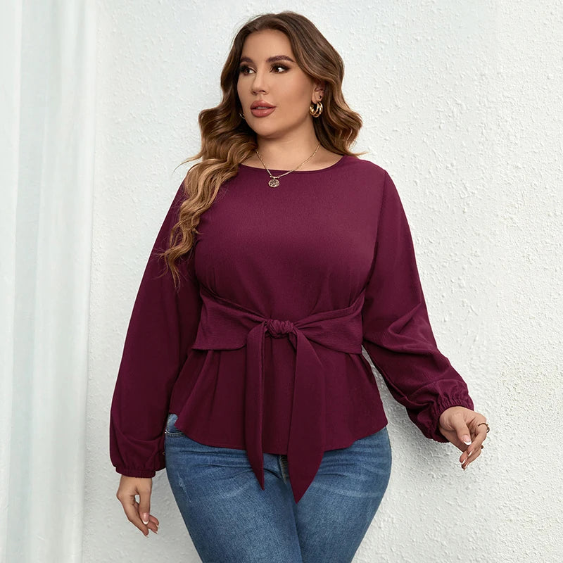 Della Mel Plus Size Women Clothing O-Neck Solid Tops Fashion Elegant Long Sleeve Office Female Casual Large Size Lady Blouses