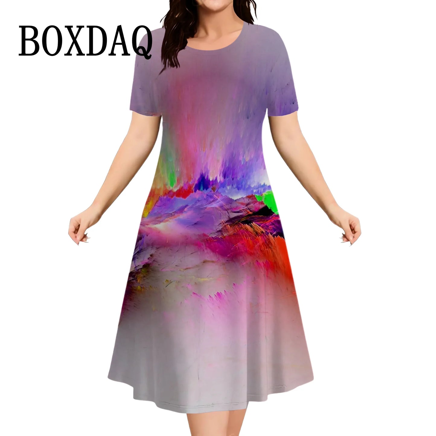 Summer Dresses Fashion Women Gradient Tie Dye 3D Printing Dress 2025 Streetwear Casual Short Sleeve Loose Plus Size Clothing 9XL