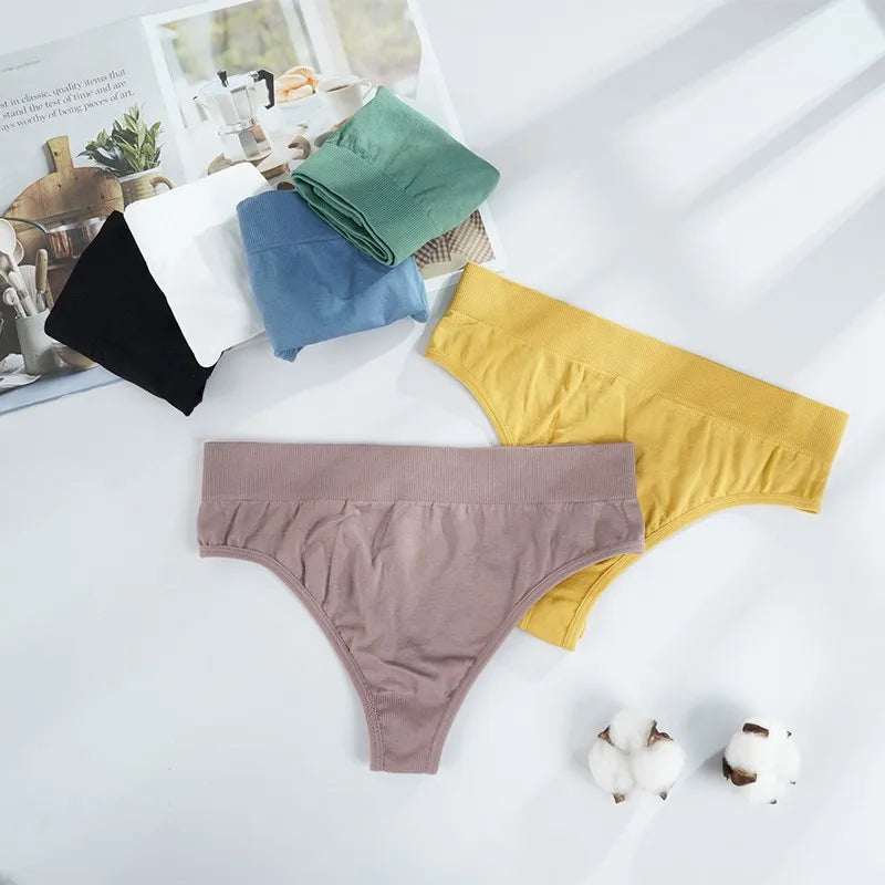 Seamless elastic waistband thong High fork thread cotton Women's Underwear Low Waisted T-pants Solid color Lady G-string