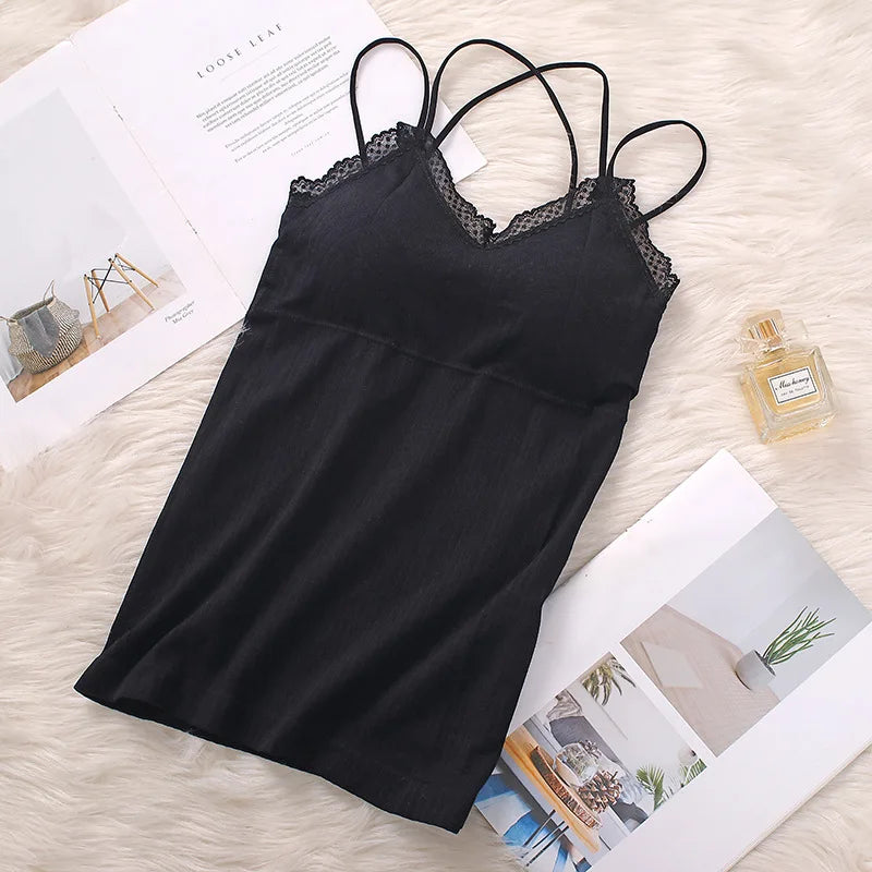 Women Paddwd Tank Top Seamless Underwear Comfort V-neck Cross Strap Bras Summer Lace Beauty Back Camisole Female Vest Tops