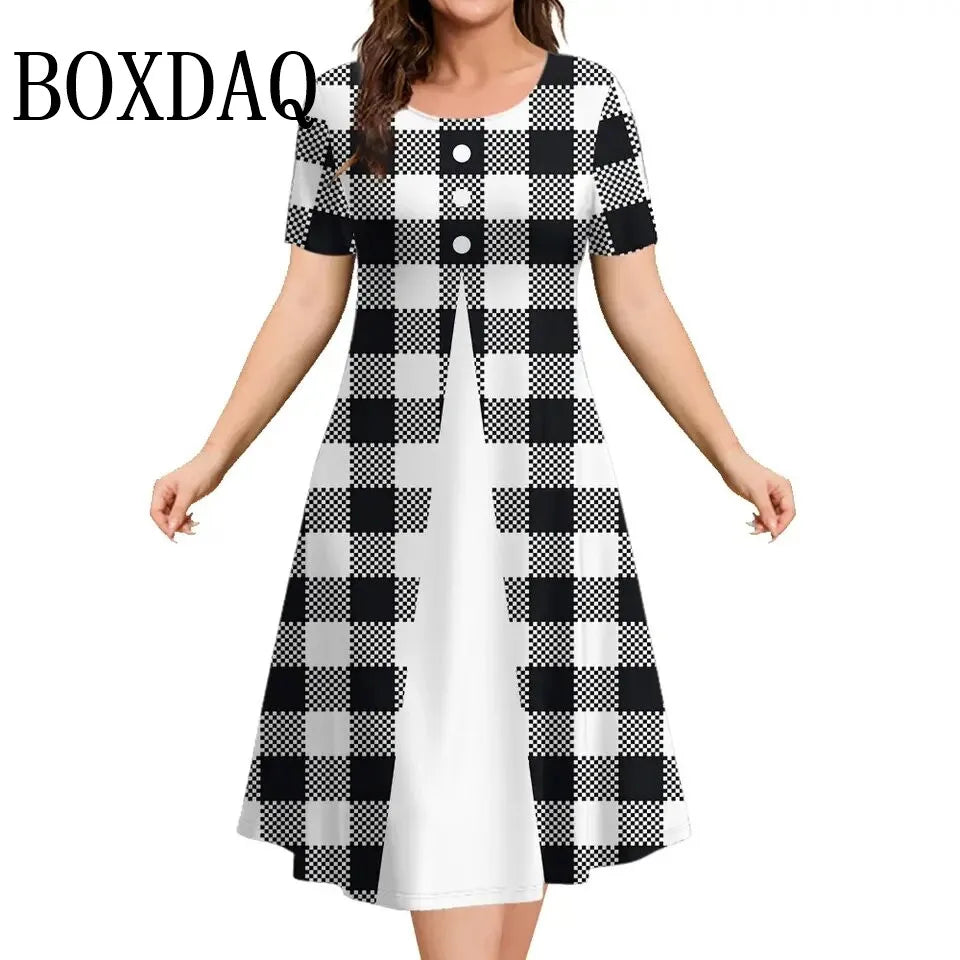 Women's Dresses Contrast Colors Striped Elegant Casual O-Neck Short Sleeve Fashion Dresses Summer Women's Plus Size Clothing 9XL