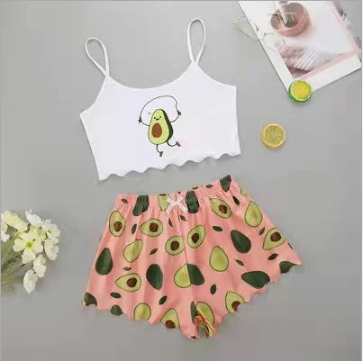 Hot Women's Sleepwear Cute Cartoon Print Short Set Pajamas for Women Pajama Set Sweet Short Sleeve V-Neck & Shorts Summer Pijama