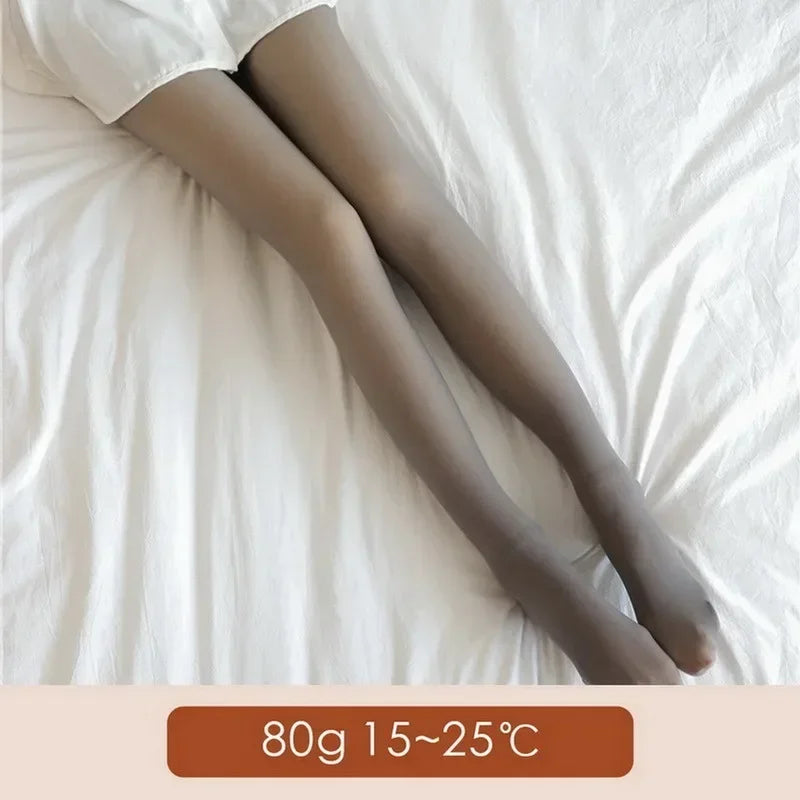 Women Translucent Pantyhose Warm Fleece Lined Tights Women Thermal Stockings High Waist Elastic Supernatural Leggings for Girls